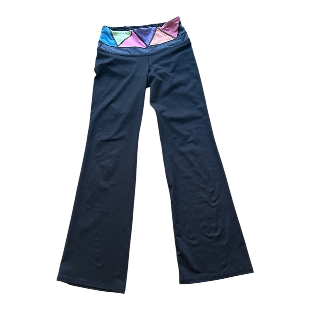 Velocity Womens Flare Yoga Pants Black Wide Leg Geometric Waistband XS